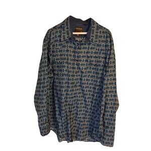 Roper Western Indigo Aztec Blue Print Pearl Snaps Sz 2Xl Long Sleeve
